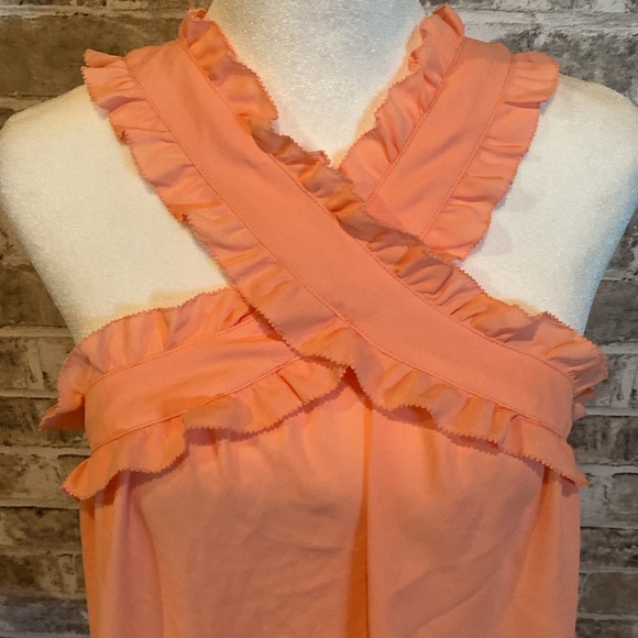 J. Crew Dress Tank. Size 4. Adorable ruffle straps. Cross-strap front. Coral. - Picture 4 of 13